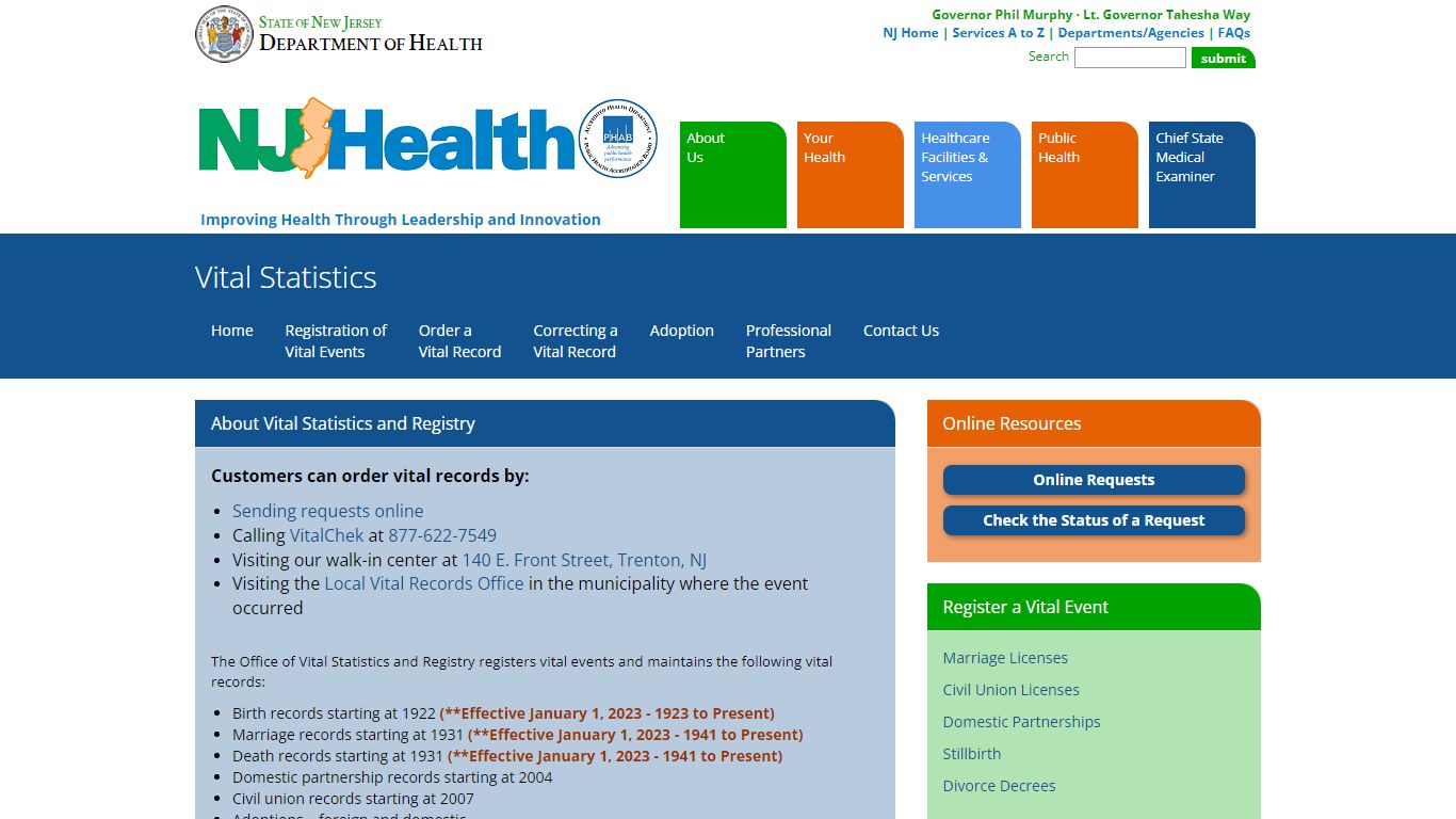 Department of Health | Vital Statistics